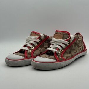 Coach Shoes Womens Size‎ 6.5 Signature Canvas Leather Lace Up Sneakers